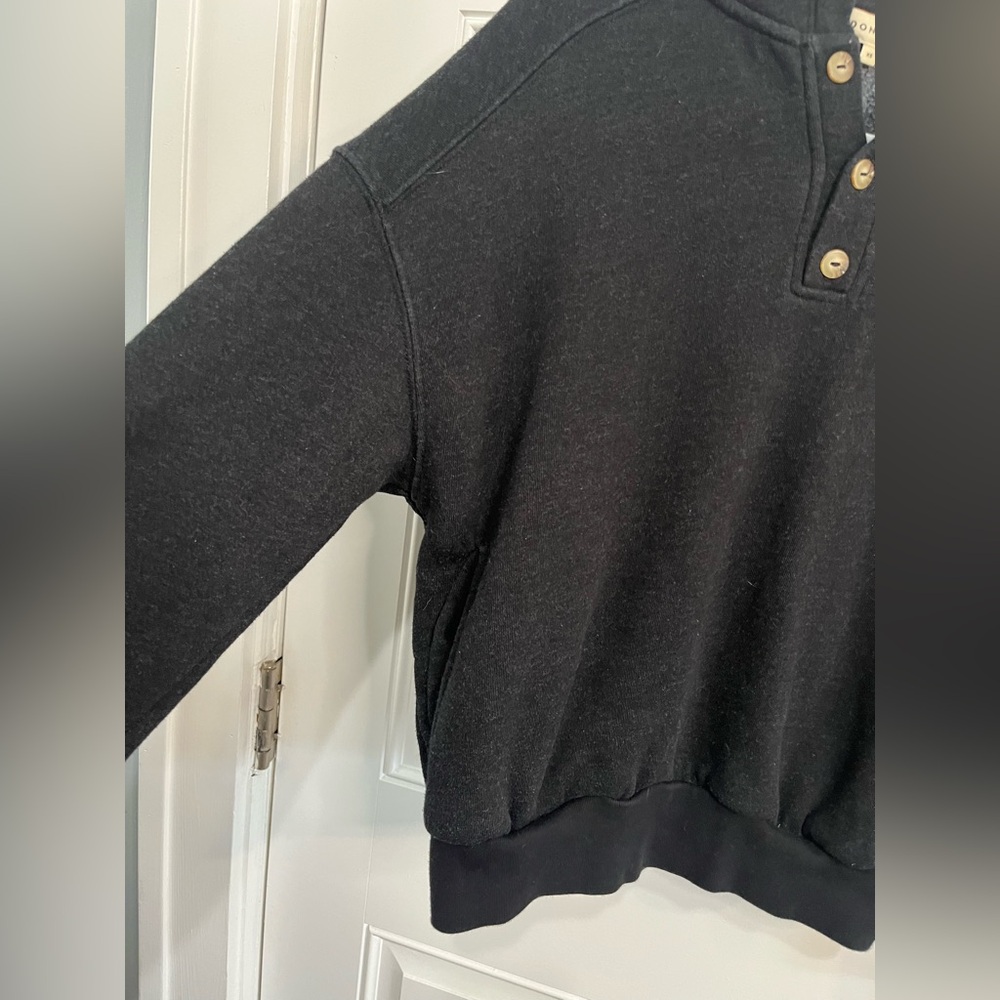 DONNI. Organic Cotton button accent Charcoal Hooded Sweatshirt Hoodie - Charcoal - Picture 8 of 9